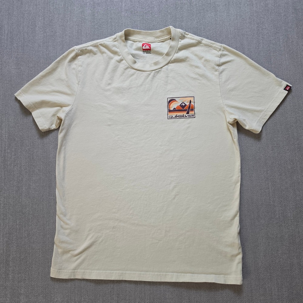 Quiksilver T-Shirt Mens M Beige Short Sleeve Graphic Logo Crew Neck Tee